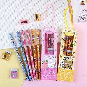 (5 in 1) Childrens school gifts cartoon portable writing stationery set for Kid Pensile Ruler Eraser For Kid Wrting Pencils