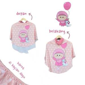 Bergo Printing Anak Motif Animasi Qaley Polka / Hijab Instan Anak