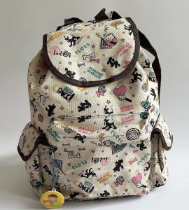 Casual Large Capacity Cartoon Print Bone Drawstring Double Shoulder Bag Travel Backpack Short Trip Bookbag Leisure Canvas Bag