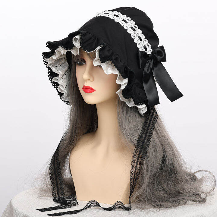 Victorian Lady's Bonnet Cap Adjustable With Bowknot For Photo Black ...