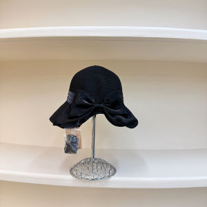 Elegant Spring Summer 2025 Butterfly Knot UV Protection Woven Straw Hat Beach Fisherman Hat Trendy Womens round Top Hat