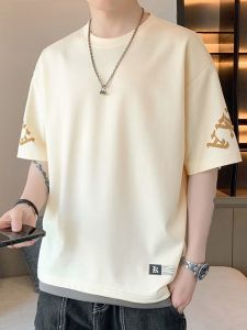 ROMON | Lormen Round Neck Ice Silk T-Shirt Mens Short Sleeve Thin Casual Five-Quarter Sleeve Summer Fashion Urban Loose Fit Shirt