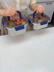 🍽กล่องเก็บอาหารสแตนเลส 316ล🍽 กล่องถนอมอาหาร กล่องเก็บของ ถาดเก็บของสแตนเลสอเนกประสงค์ ทรงเหลี่ยม พร้อมฝาพลาสติก เหมาะสำหรับการปิกนิก ถนอมอาหาร แช่แข็ง Fresh-keeping box