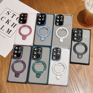 เคสสำหรับ Samsung Galaxy S25Ultra S25 + ที่ใส่ S24Ultra S23Ultra ด้านหลังแข็งใสเคสมีขาตั้งกันกระแทก S24Plus ขายึดเลนส์โปร