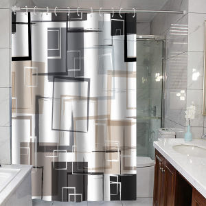 Geometric Stripes Waterproof Mildew-Resistant Bath Curtain