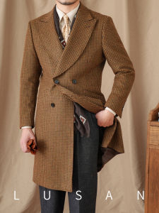 Vintage Check Double Breasted Long Coat 80 Wool