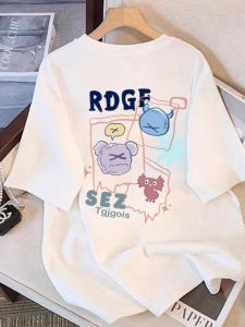 เสื้อยืดคอกลมแขนสั้นผ้าฝ้ายแท้สีขาวสำหรับผู้หญิง ฤดูร้อน 2025 เสื้อตัวบนหลวมๆ สไตล์เกาหลี เสื้อตัวบนแฟชั่น