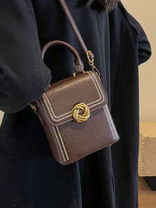 Stylish Retro Womens Crossbody Bag Fashionable Mobile Phone Pouch Soft PU Leather Vertical Shape Korean Style Lock Buckle