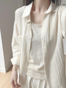 Womens Summer 2024 Long Sleeve Sun Protection Shirt Casual Thin Outerwear Polo Collar Button Detail Loose Fit Korean Style