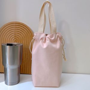 Portable Canvas Insulated Mug Bag Drawstring Umbrella Storage Small Cloth Pouch Handheld Water Bottle Bag Soft Bucket Shape