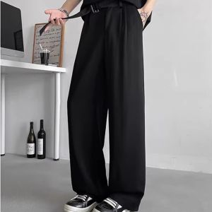 Neapolitan Mens Dress Pants with Belt Drapey High Waist Luxury Straight Leg Casual Trousers Youthful Summer Fashion Pure Color