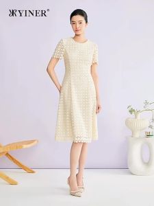 YINER | Elegant Lace Round Neck Waist-accentuating Dress