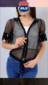 BAJS Hoodie Jaring Wanita Payet Premium – Outer Mesh Modis Kekinian