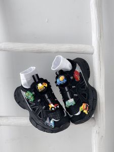 Boys Summer Sports Shoes Single Net Twist Buckle Breathable Mesh Surface Casual Black Childrens Shoes PU Anti-slip Sole