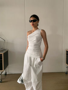 American Style White Strapless Crop Top Womens Summer New Shoulder Bared Sleeveless Vest Street Style Slim Fit Short Length