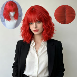 Wig Female Red Air Bangs Wig Internet celebrity Short Roll Water Ripple Fiber Headgear