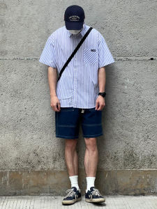 BDF Japanese Style Simple Stripes Pure Cotton Fashion Shirt Summer Men Parka Loose Casual Short Sleeve Shirt Coat