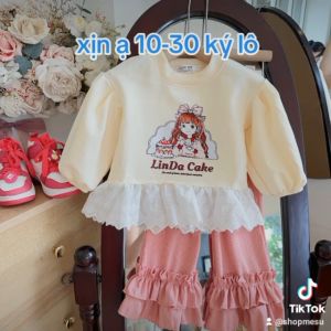 Bộ quần áo bé gái áo  da cá Quảng Châu quần loe bèo gấu 10-30kg