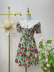 Floral Vintage Dress with Ruffle Collar – Sweet & Elegant Style