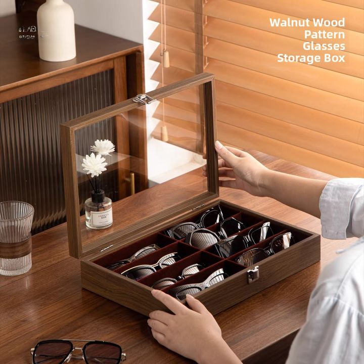 Walnut Pattern Wood Texture Eyewear Storage Box 8 Slots Sunglasses ...
