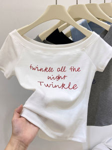 Korean Style Short Sleeve T-Shirt Shoulder Bared Casual Design Summer New Arrival Womens Fashion Print Commute Style Polyester Material