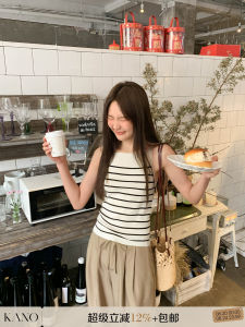 Color Block Slim Fit Stripe Pattern Sleeveless Womens Tank Top Hi Cannon Commute Style Polyester Nylon Blend Short Length