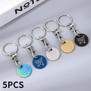 1/3/5 Pieces of Supermarket Shopping Cart Tokens Metal Stainless Steel Keychains Key Ring Decorations with Lock (the Structure of Shopping Cart Locks in Different Supermarkets May Vary Please Check the Dimensions Marked in Our Store to Ensure Compat...