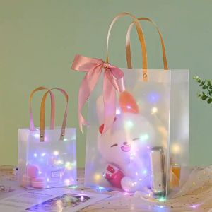 10Pcs Transparent Frosted Tote Bags Plastic PVC Souvenir Tote Bag Birthday Gift Storage Bag Christmas Packing Candy Gift Bag Souvenir Flowers Packing Handbags