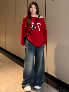 Áo Thun Dài Tay Dáng Rộng Phong Cách Mỹ Cổ Điển Dành Cho Nữ Mùa Thu Dáng Rộng Hở Vai Tạo Hiệu Ứng Thon Gọn