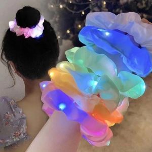 LED Luminous Hair Bands Scrunchies Women Girls Headwear Hair Rope Simple Wrist band Rings Rubber Band Hair Accessories
