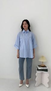 Dofy Shakira Top 017 / Atasan Kemeja Wanita Motif Salur / Korean Top Basic Fashion