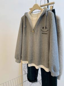 plus Size 300 Pounds American Style Hoodie Womens Spring Autumn Loose Fake Two-Piece Top Casual Comfortable Korean Version