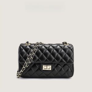 Elegant Retro Versatile Womens Crossbody Bag Chain Strap Diamond Pattern Soft Synthetic Leather Shoulder Bag for Younger Adults