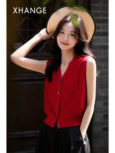 Elegant Sleeveless V-Neck Knitted Top Women