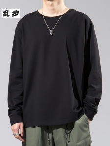 เสื้อยืดแขนยาวผู้ชาย ผ้าฝ้ายแท้ ทรงหลวม คอกลม สีพื้น เสื้อชั้นในแฟชั่น ฤดูใบไม้ร่วง 2023 แบรนด์ Rampo ที่ปรับแต่งได้