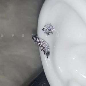 Stunning Angel Wing Titanium Steel Sparkling Diamond Ear Studs Unique Wrap around Womens Fashion Jewelry Ear Rings