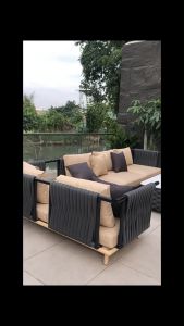 BUNISE Sandy ชุดโซฟาหวายสานกลางแจ้ง - โซฟารูปตัวแอล 1-4 ที่นั่ง สไตล์นอร์ดิกมินิมอล เหมาะสำหรับสวน & ระเบียงบ้านสุดหรู