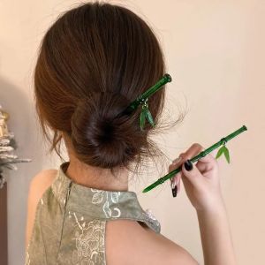 Vintage Imitation Jade Bamboo Leaf Hair Stick Hairpin Headwear New Chinese Style Female Acrylic Hair Clasp Hair Accessories
