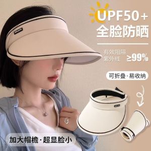 Womens Large Brim Sun Hat 2025 Style UPF50+ UV Protection Casual Polyester Fiber Empty Top Sunshade Cap for Outing
