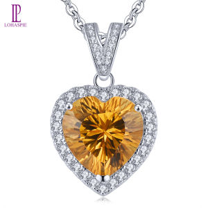 Lohaspie Jewelry Genuine 3 Carats Solid Sterling Silver 925 Pendant Original Natural Citrine Sky Blue Topaz Amethyst Pendant Heart Cut Gemstone Citrine Pendant For Women Jewelry