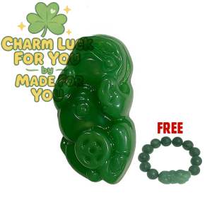 Big Green Jade Pixiu Piyao Crystal Original Stone Necklace Fengshui Money Magnet Pendant Lucky Charm blessed