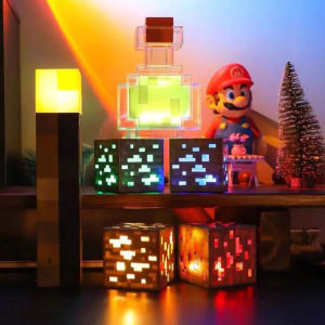 Rebrol [Hàng sẵn có] Minecraft Đèn pin đổi màu lọ thuốc đèn LED quặng mỏ ánh sáng đèn ngủ cho phòng ngủ quà tặng trang trí căn phòng trẻ em