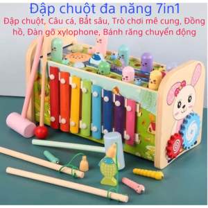 Đồ chơi đập chuột đa năng 7in1 và 3in1 cho bé. Xe gỗ đập chuột kèm đàn và nhiều trò chơi vui nhộn giúp trẻ phát triển vận động tinh