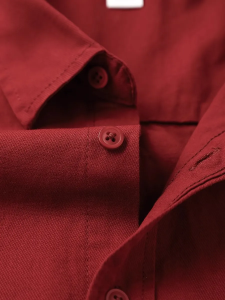 Ankela Red Pure Cotton Long Sleeve Shirt Polo Collar Solid Color Casual Loose Fit Womens Fashion Autumn Outerwear