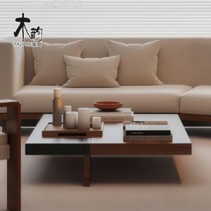 Rustic Chic Corner Wooden Sofa Simple Luxury Hotel Clubhouse Lounge Area Reception Sofa Solid Wood Traditional Chinese Style