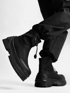 High-Top Mens Martin Boots Thick Bottom Motorcycle Work Boots Outdoor Hiking Mountain Climbing Boots Black Function Derby Boots