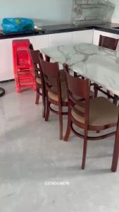 Bàn Ăn Giả Đá 6 Ghế Cabin Màu Tự Nhiên khung gỗ cau su chống thấm nước - Thương Hiệu Ngọc Mai- BH 1 Năm