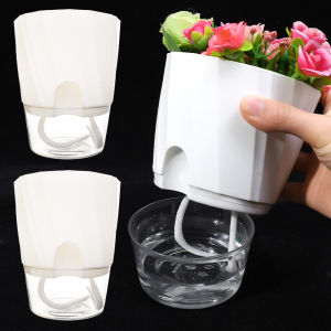 Multipurpose Self Watering Flower Pot Plastic Hydroponics Plants Pot Transparent Double Layer Flowerpot for Home Garden