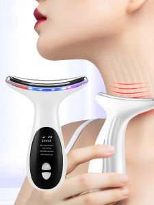 EMS อุปกรณ์ความงามอุ่นบริเวณหน้าและลำคอ3ไฟ LED นวดกระชับใบหน้ายกผิวหน้าไฟฟ้าริ้วรอยบริเวณจมูกและปากกระชับผิวคางสองชั้นเครื่องมือต่อต้านการบำรุงริ้วรอยผิว