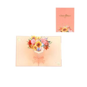 3D Beautiful Flower Bouquet Foil-Stamped Greeting CardHandmade Paper-Cut Blessing Thank You Card for MomMothers Day Gift